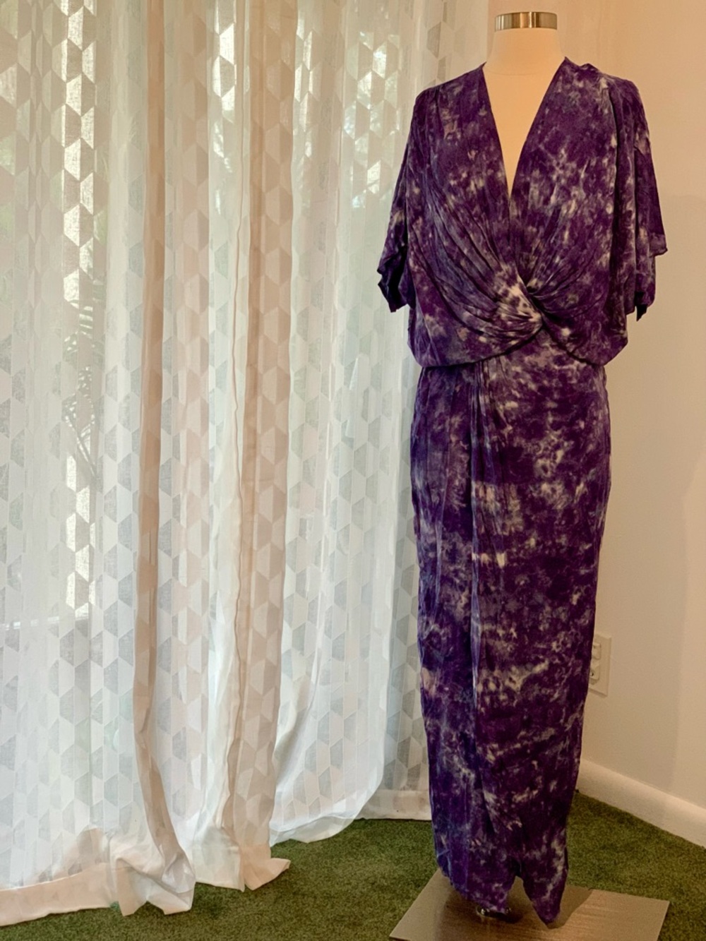 Young Fabulous & Broke Purple Tie-Dye Kimono Maxi Dress w Leg Slit